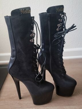 Black Lace-Up Platform Stiletto Boots